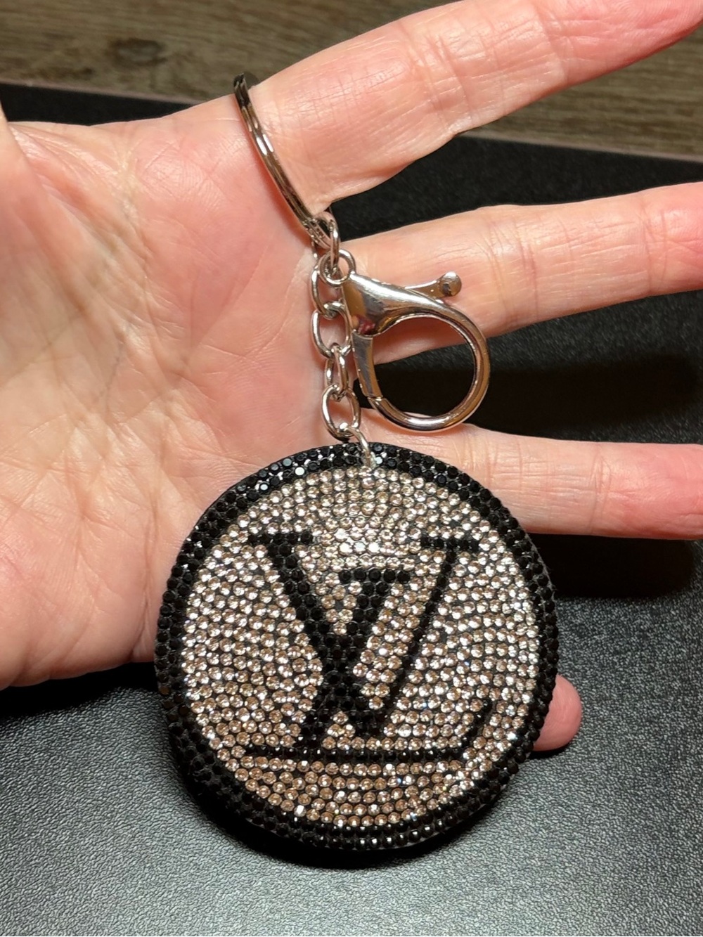 Black and Silver Crystal Monogram Keychain